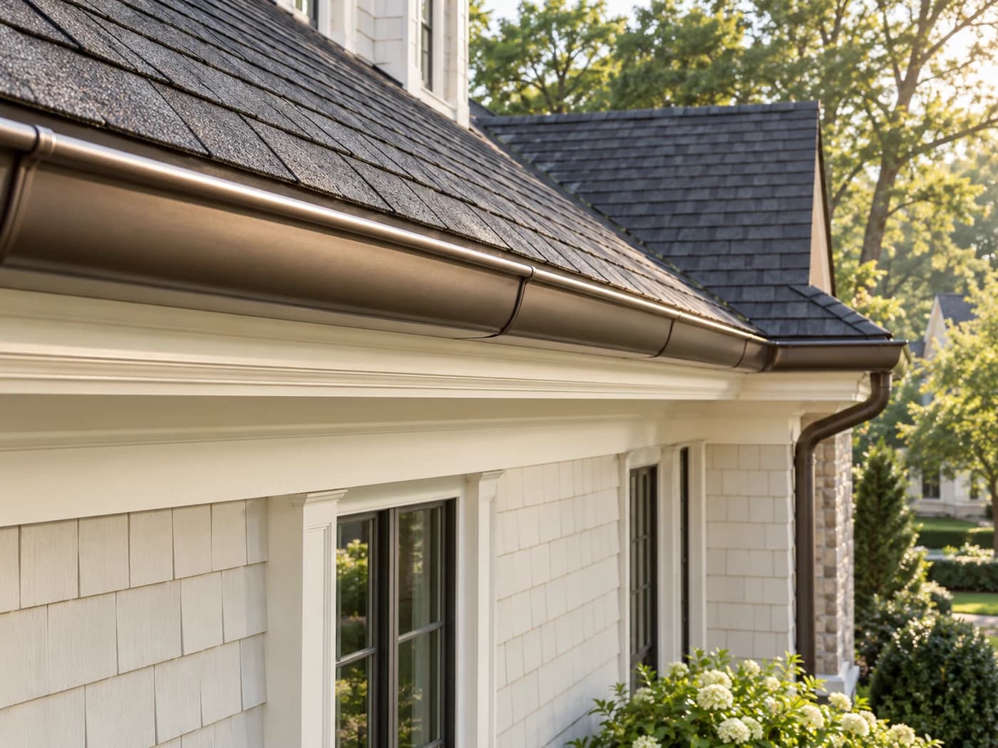 A clean, continuous roofline — illustrative gutter design