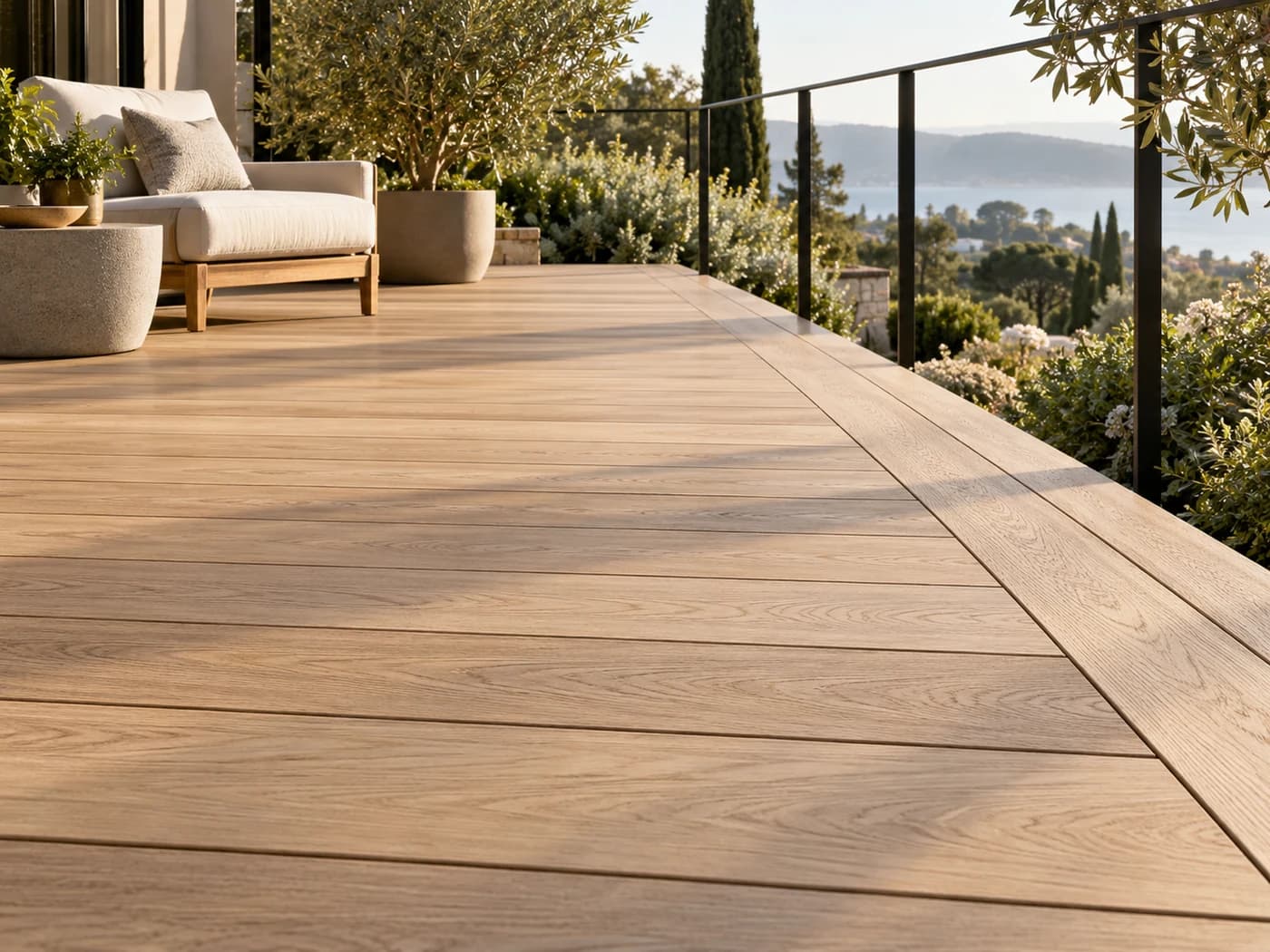 Design inspiration: warm oak-toned deck boards and refined outdoor seating