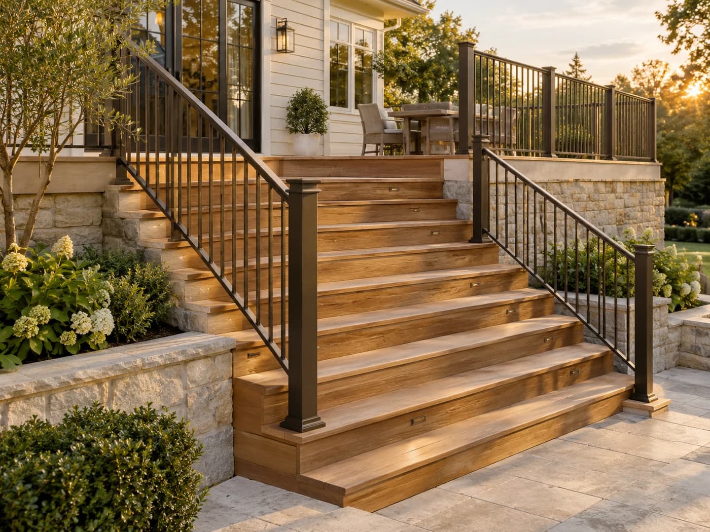 Design inspiration: timber deck stairs with slender bronze railings