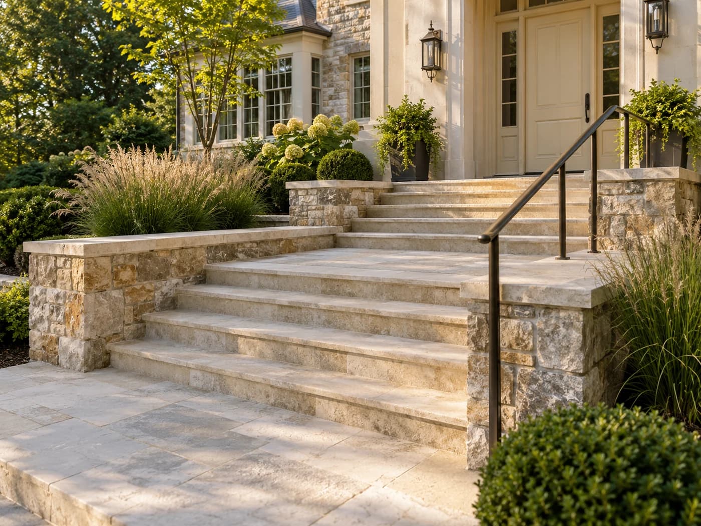 Design inspiration: limestone entry steps and warm stone masonry